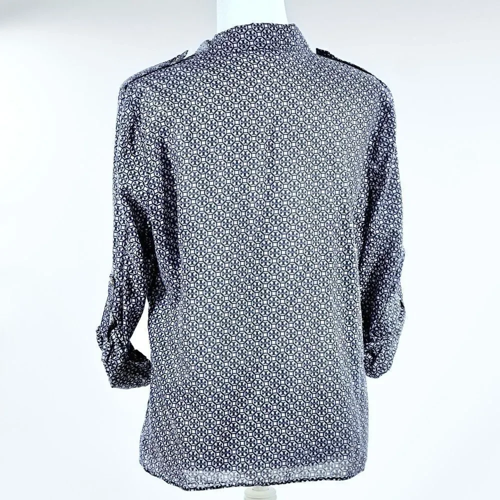 Tory Burch lightweight sheer pattern button down blouse M - Picture 2 of 13